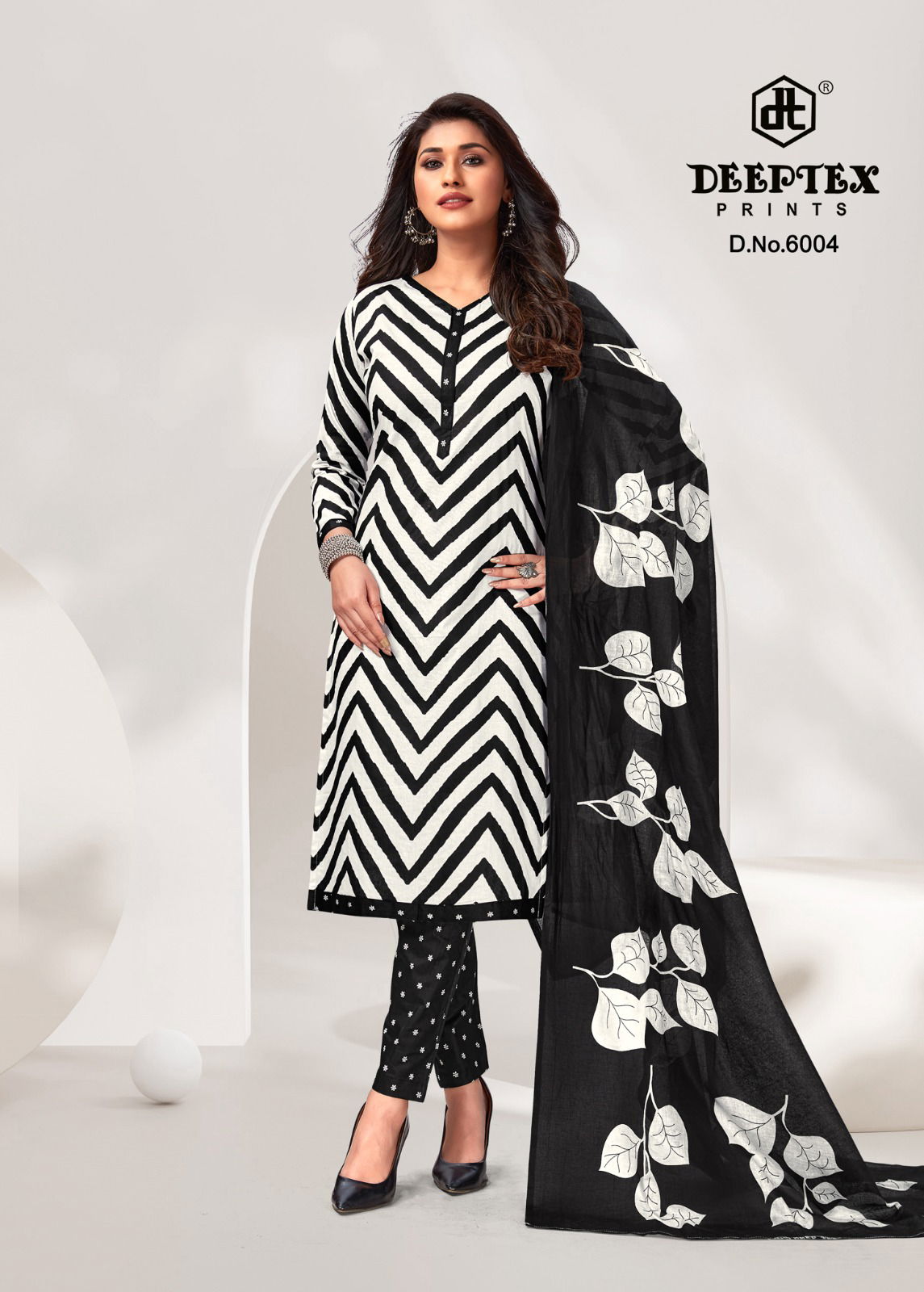 Aaliza Vol 6 By Deeptex Black And White Printed Cotton Dress Material
